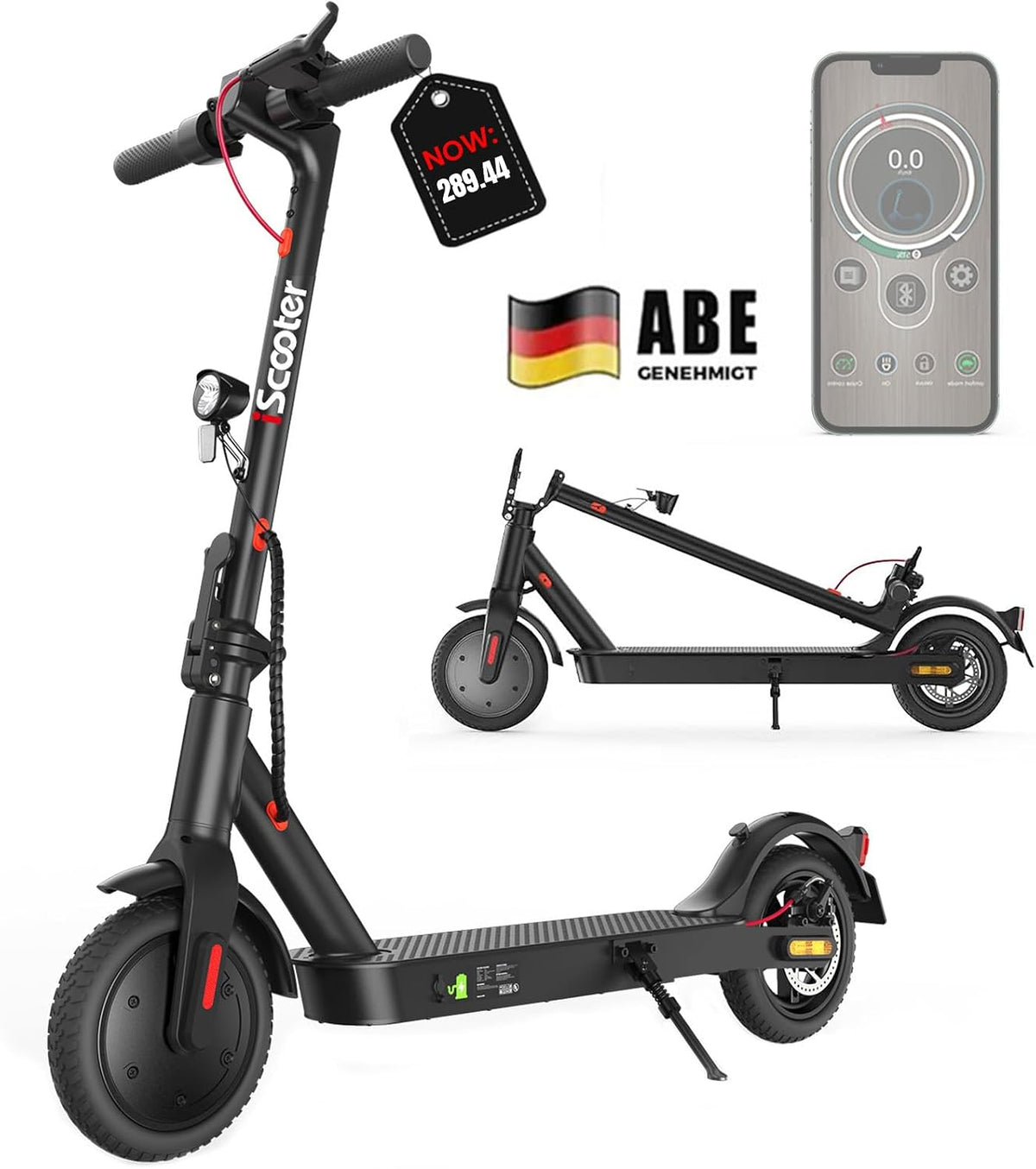 iScooter E9 Pro E-Scooter mit Straßenzulassung (ABE), 350 W, 30 km Reichweite