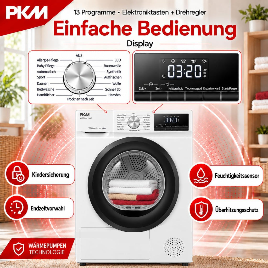 PKM WPTO8-13DE Wärmepumpentrockner 8 kg