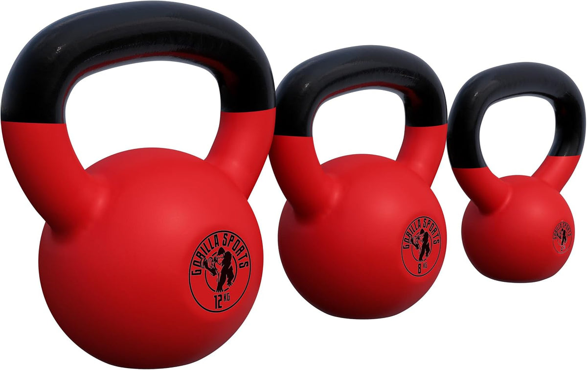 Gorilla Sports Kettlebell-Set 4, 8 und 12 kg