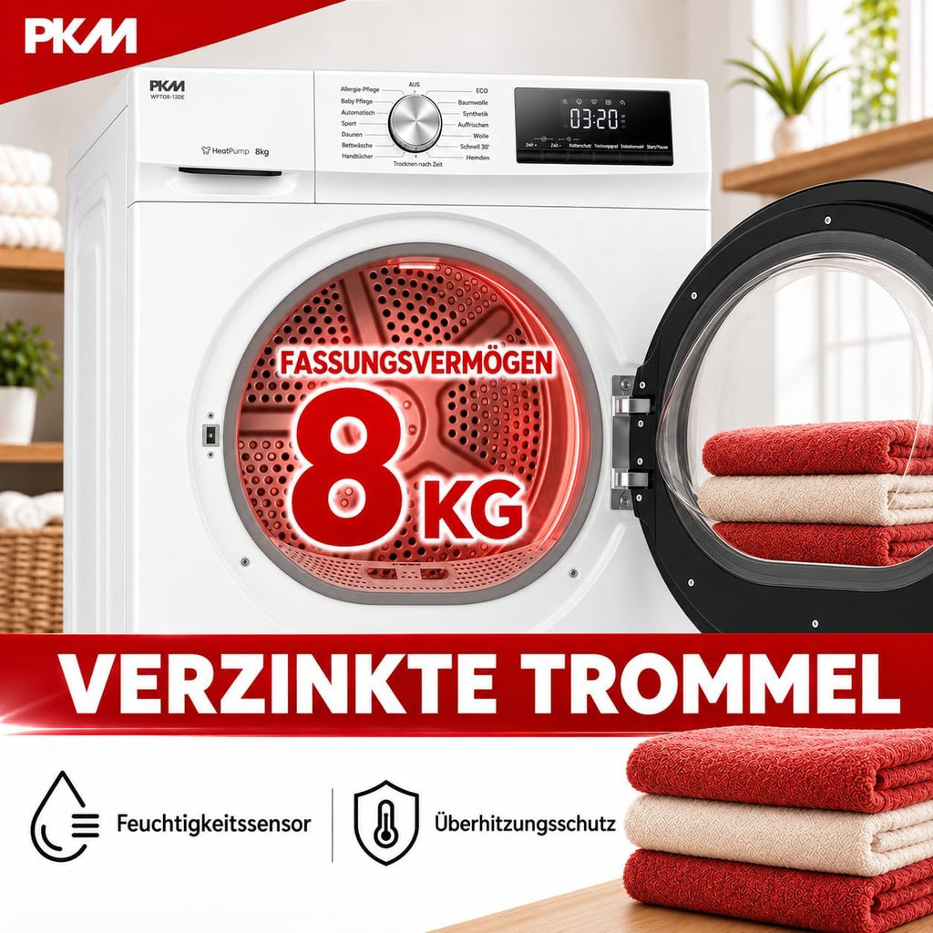 PKM WPTO8-13DE Wärmepumpentrockner 8 kg