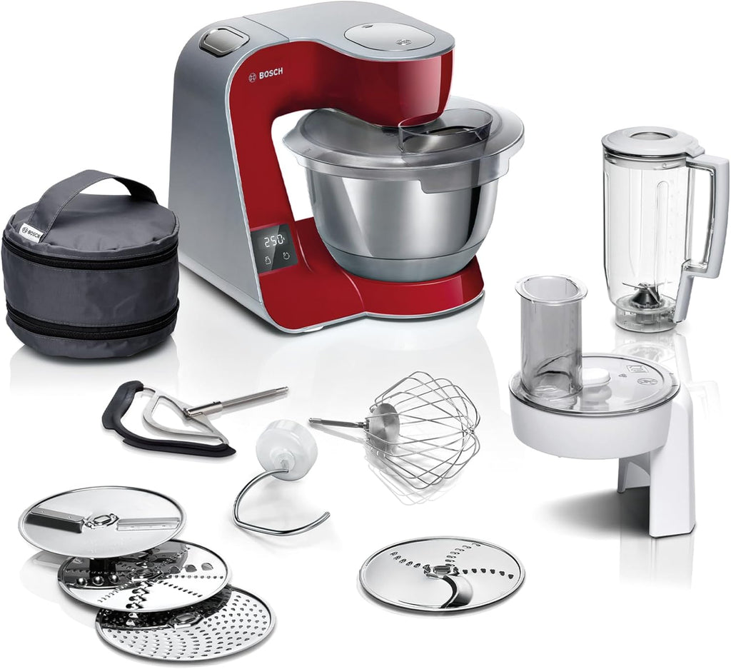 Bosch MUM5 MUM5X720 Küchenmaschine mit Waage, Silber/Dunkelrot