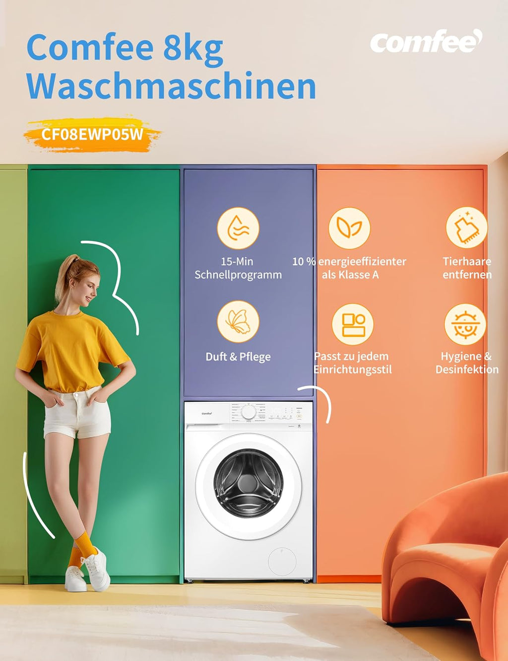 Comfee CF08EWP05W Waschmaschine 8 kg