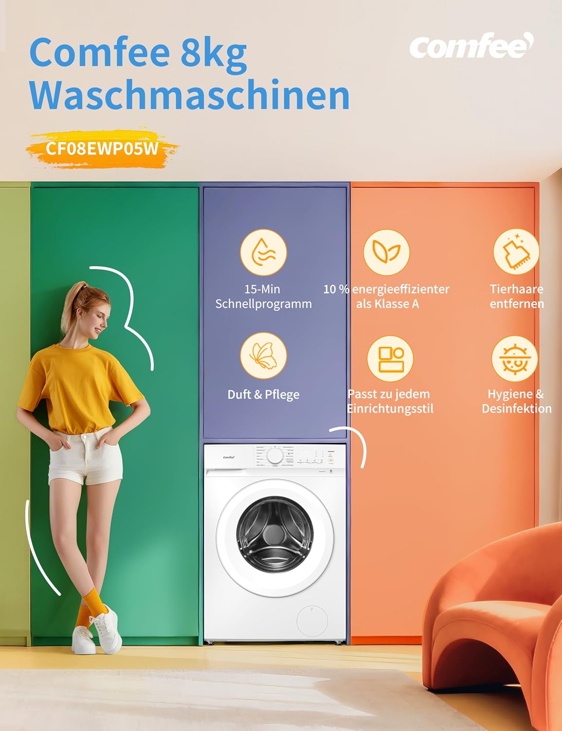Comfee CF08EWP05W Waschmaschine 8 kg