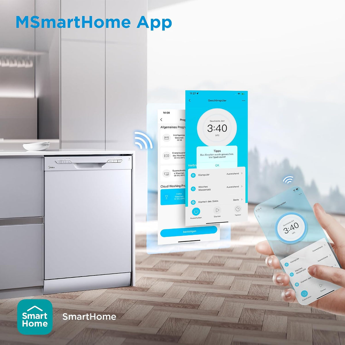 Midea SF 3.60NW PRO Geschirrspüler 60 cm freistehend