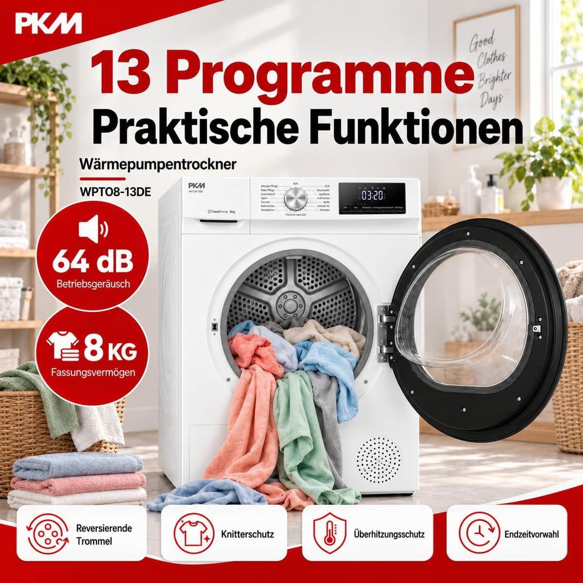 PKM WPTO8-13DE Wärmepumpentrockner 8 kg