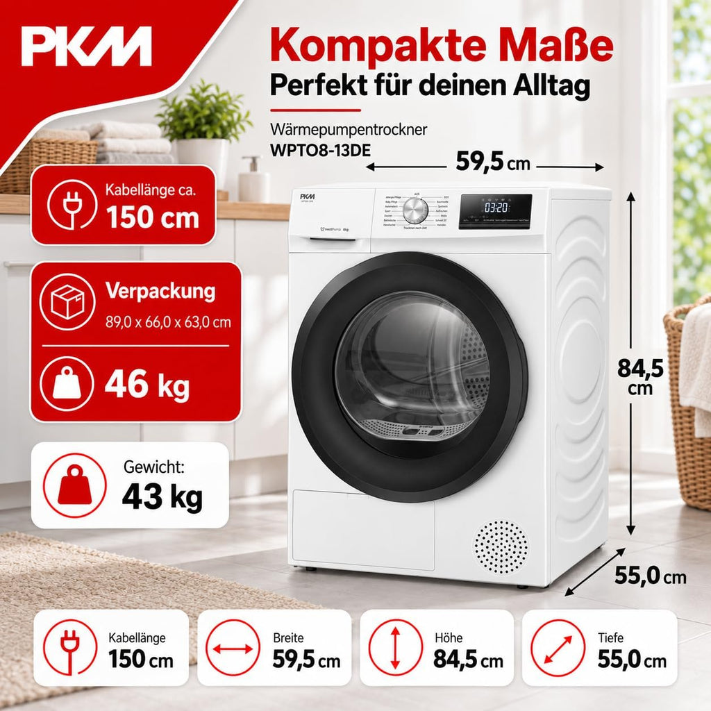 PKM WPTO8-13DE Wärmepumpentrockner 8 kg