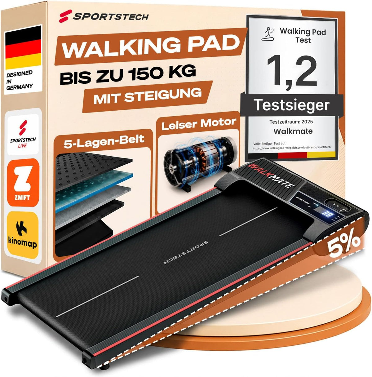 Sportstech Walking Pad mit 5 % Steigung