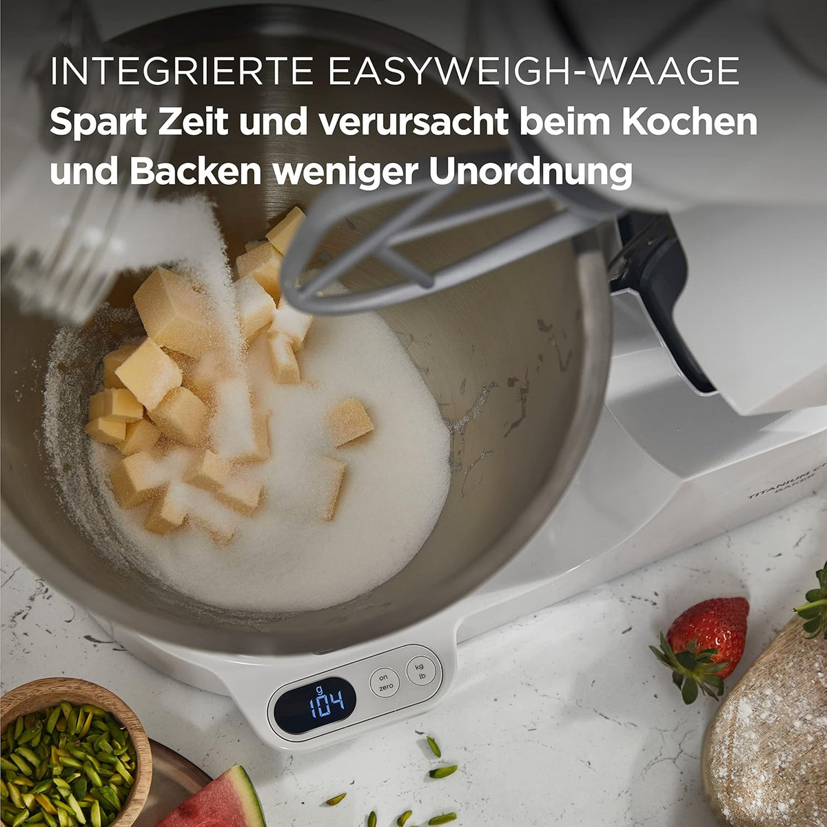 Kenwood Titanium Chef Baker KVC65.001WH Küchenmaschine mit Waage, Weiß