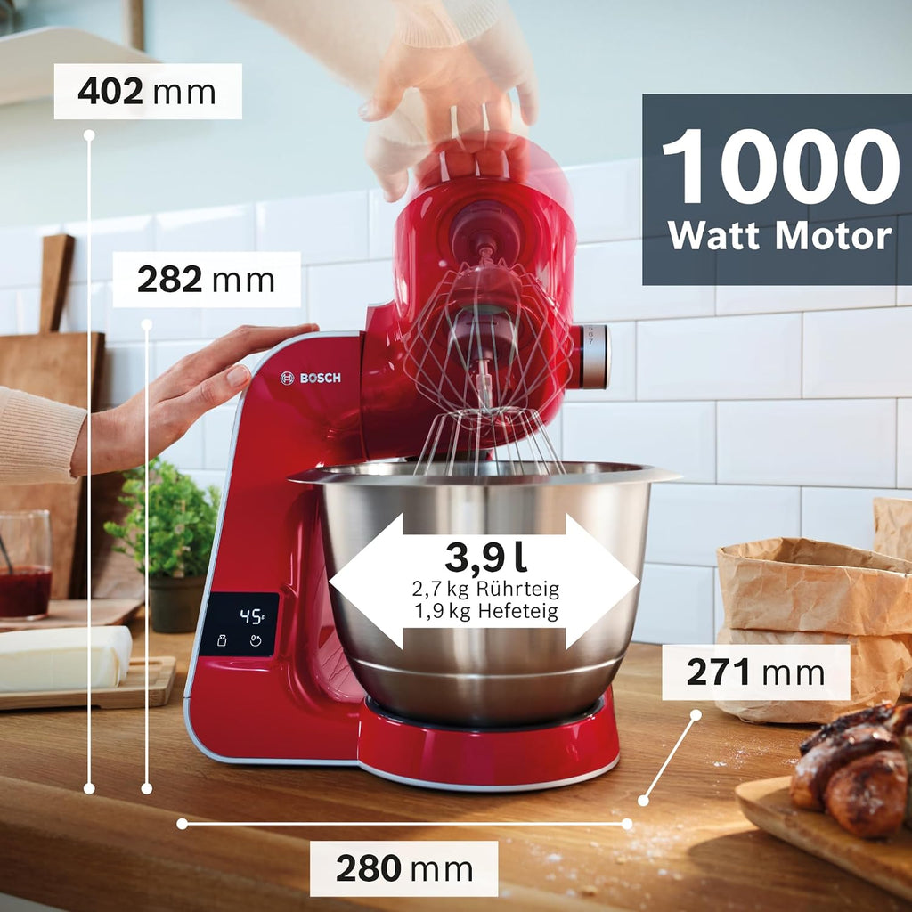 Bosch MUM5 MUM5X720 Küchenmaschine mit Waage, Silber/Dunkelrot