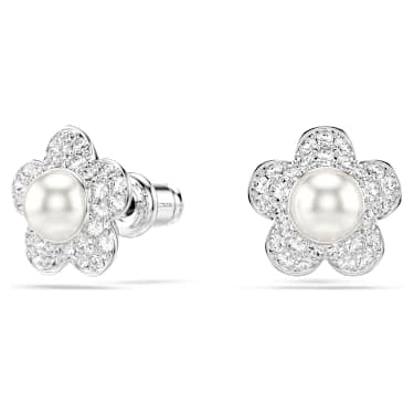 Ariana Grande x Swarovski Ohrstecker, Kristallperle, Rundschliff, Blume, Weiß, Rhodiniert – 5756098_01