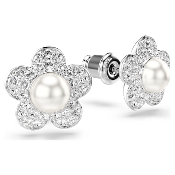 Ariana Grande x Swarovski Ohrstecker, Kristallperle, Rundschliff, Blume, Weiß, Rhodiniert – 5756098_png_var2