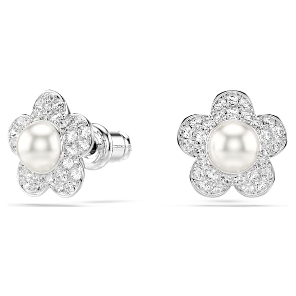 Ariana Grande x Swarovski Ohrstecker, Kristallperle, Rundschliff, Blume, Weiß, Rhodiniert – 5756098_png_var1
