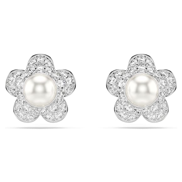 Ariana Grande x Swarovski Ohrstecker, Kristallperle, Rundschliff, Blume, Weiß, Rhodiniert – 5756098_png