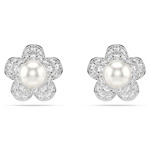 Ariana Grande x Swarovski Ohrstecker, Kristallperle, Rundschliff, Blume, Weiß, Rhodiniert – 5756098_png