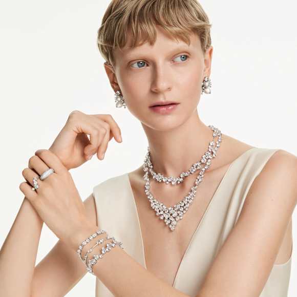 Swarovski Constella Offener Ring Kristallperle, Rundschliffe, Weiß, Rhodiniert – 5705596_ms4