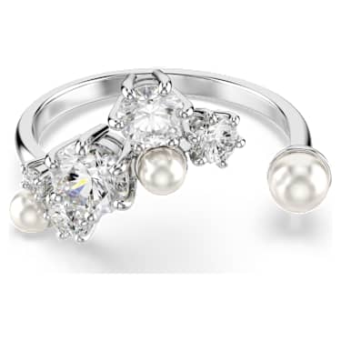 Swarovski Constella Offener Ring Kristallperle, Rundschliffe, Weiß, Rhodiniert – 5705596_01