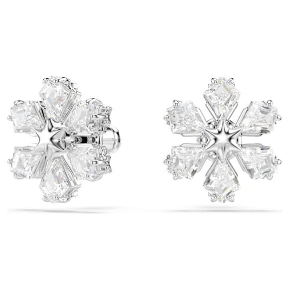 Swarovski Idyllia Ohrstecker, Verschiedene Schliffe, Schneeflocke, Weiß, Rhodiniert – 5754687_png_var1