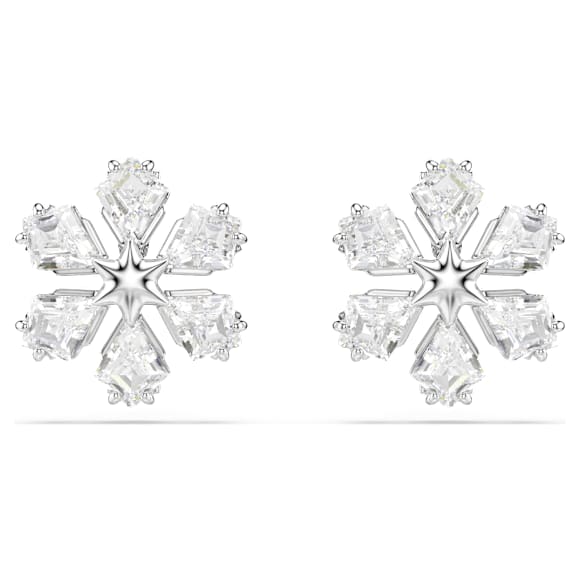 Swarovski Idyllia Ohrstecker, Verschiedene Schliffe, Schneeflocke, Weiß, Rhodiniert – 5754687_png