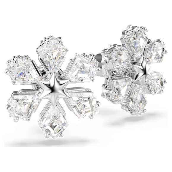 Swarovski Idyllia Ohrstecker, Verschiedene Schliffe, Schneeflocke, Weiß, Rhodiniert – 5754687_png_var2