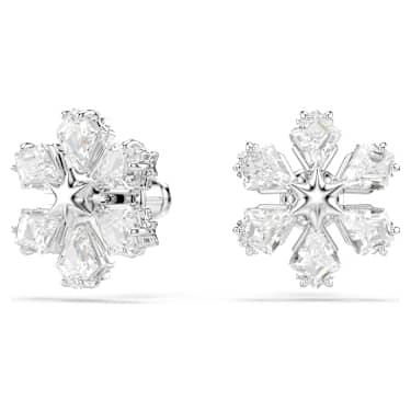 Swarovski Idyllia Ohrstecker, Verschiedene Schliffe, Schneeflocke, Weiß, Rhodiniert – 5754687_01