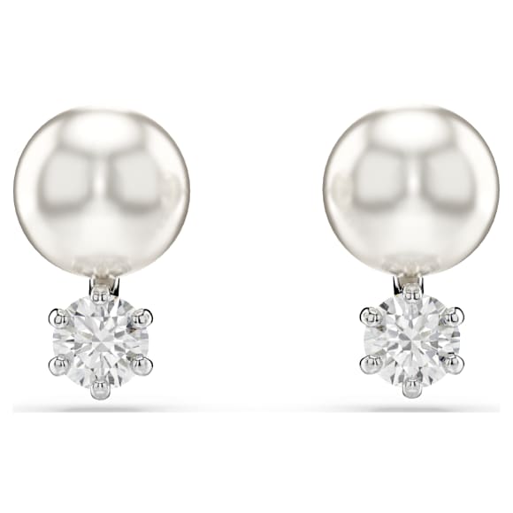 Swarovski Matrix Ohrstecker, Kristallperle, Rundschliff, Weiß, Rhodiniert – 5694225_png
