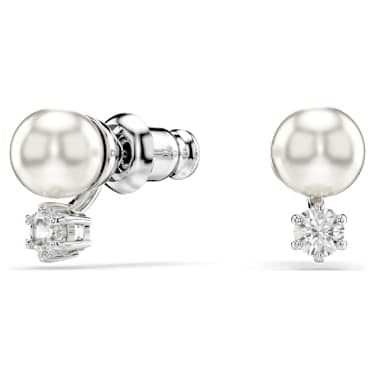 Swarovski Matrix Ohrstecker, Kristallperle, Rundschliff, Weiß, Rhodiniert – 5694225_01