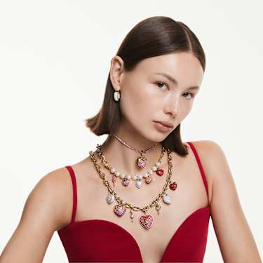 Matrix Tennis Halskette Rundschliff, Rosa, 18K Goldbeschichtet – 5751762_ms3