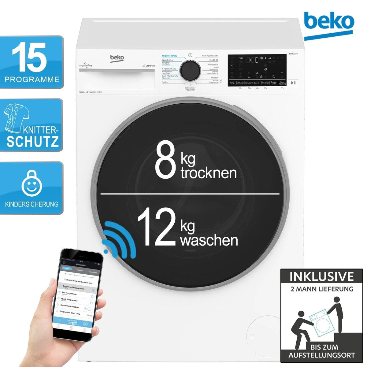Beko B3DFT512447W Waschtrockner 12/8kg – Produktbild 1