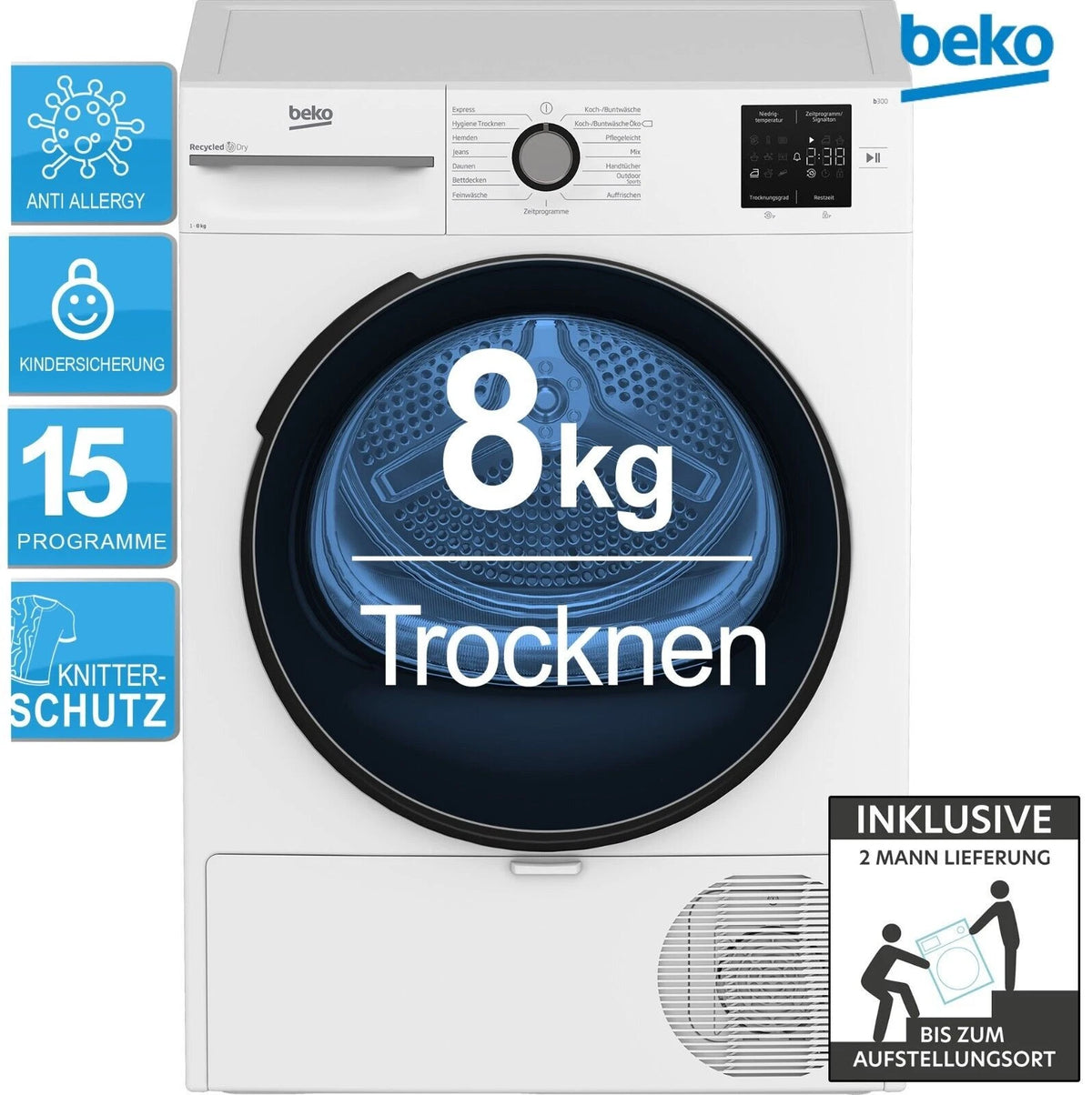 Beko BM3T38220X Wäschetrockner 8kg – Produktbild 1