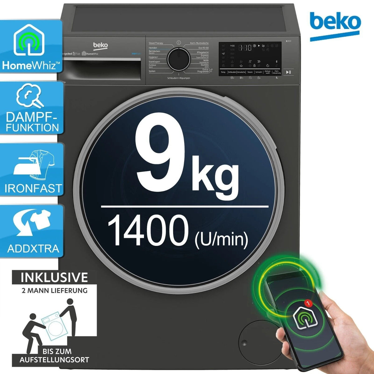 Beko B3WFT59415M Waschmaschine 9kg – Produktbild 1