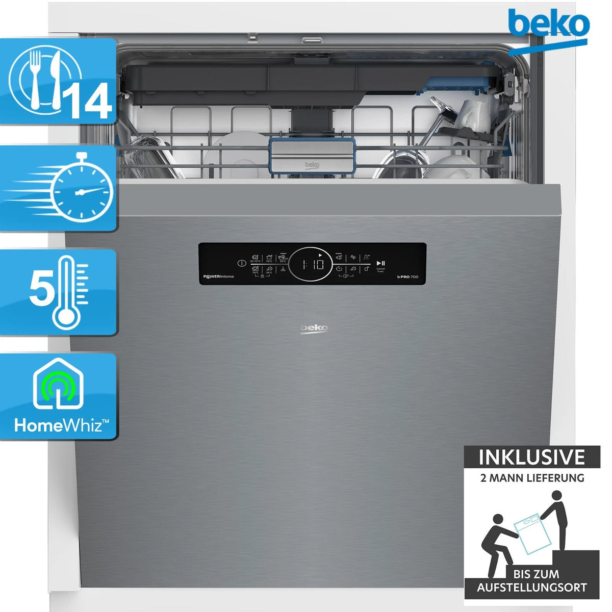 Beko BDDN36462XP Einbau-Geschirrspüler 14 Gedecke – Produktbild 1