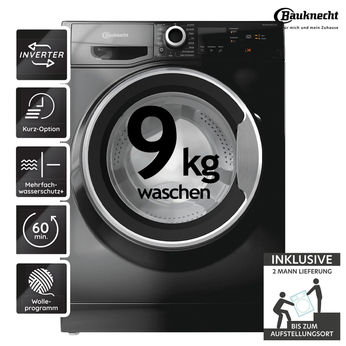 Bauknecht W9 S6300 A Waschmaschine 9kg Schwarz – Produktbild 1