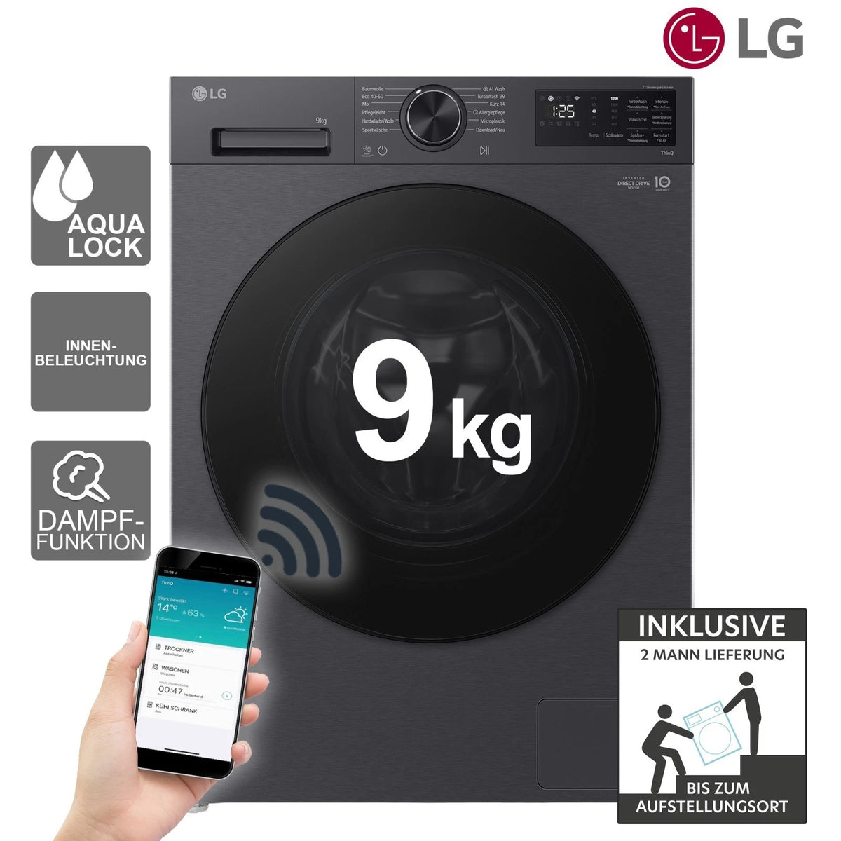 LG F2X7SLIM9B Waschmaschine 9kg – Produktbild 1