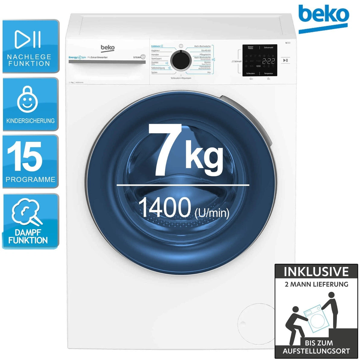 Beko BM3WFU4741W1 Waschmaschine 7kg – Produktbild 1