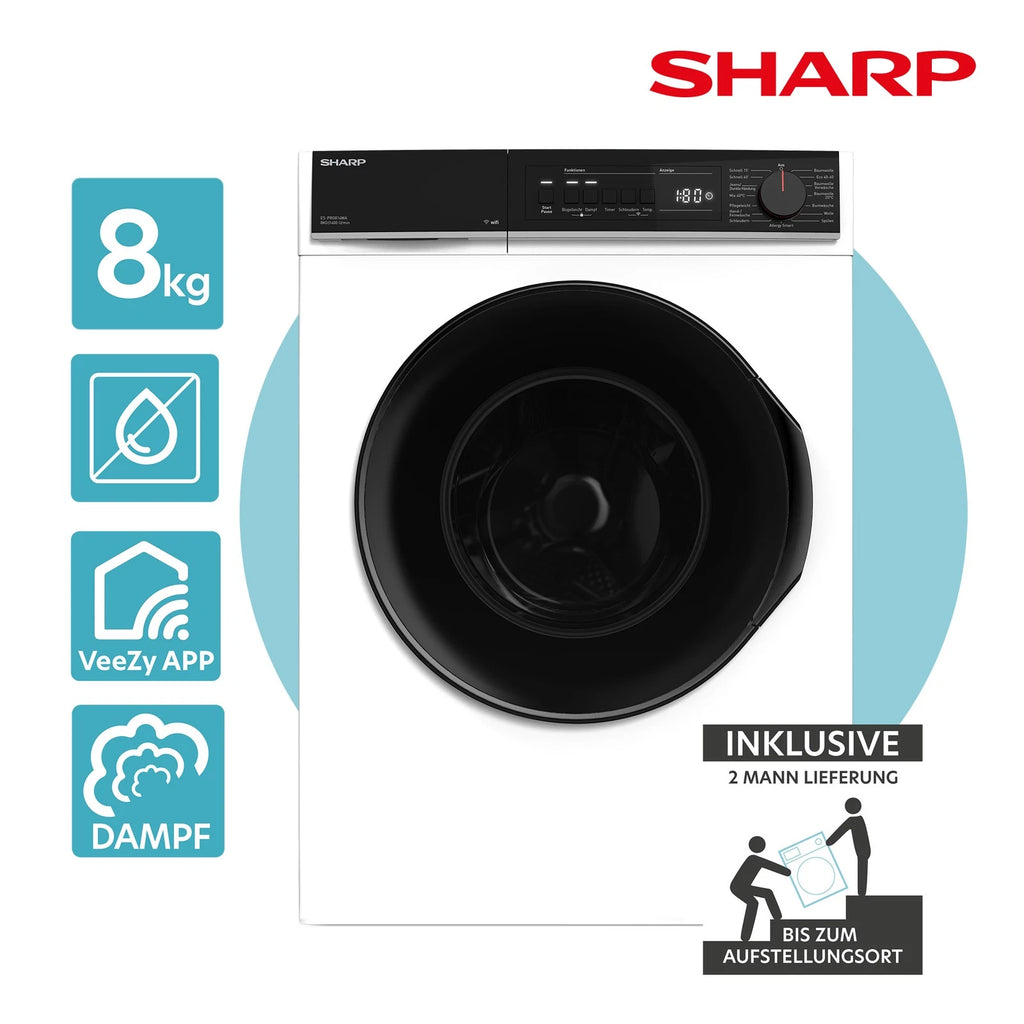 Sharp ES-PRO814WA-DE Waschmaschine 8kg Weiß – Produktbild 1