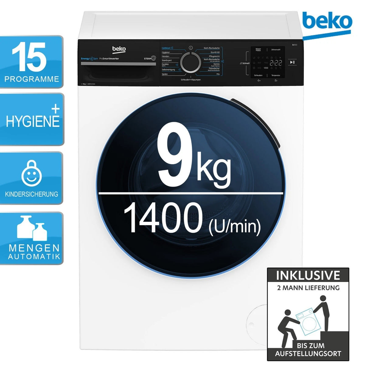 Beko BM3WFU3941R Waschmaschine 9kg – Produktbild 1