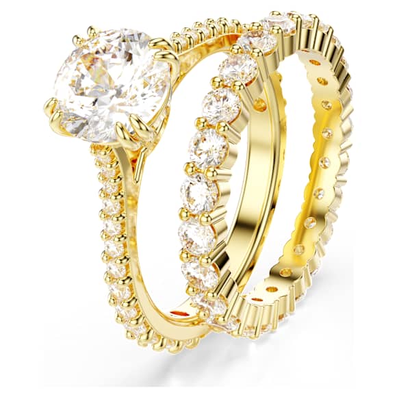 Swarovski Stilla Ring Set (2), Rundschliff, Weiß, 18K Goldbeschichtet – 5693506_png_var1