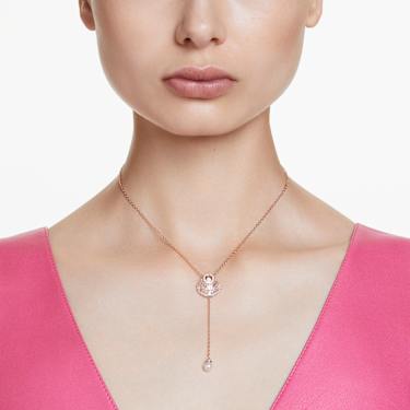 Idyllia Y-Anhänger Kristallperle, Muschel, Weiß, 18K Roségoldbeschichtet