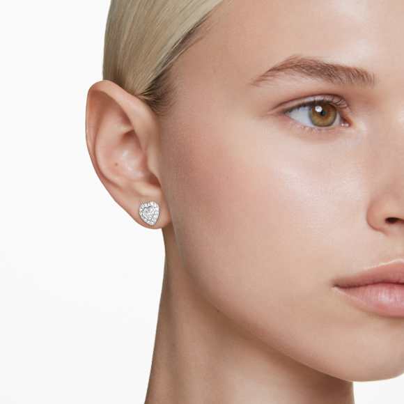 Ariana Grande x Swarovski Ohrstecker, Verschiedene Schliffe, Herz, Weiß, Rhodiniert – 5720859_ms1