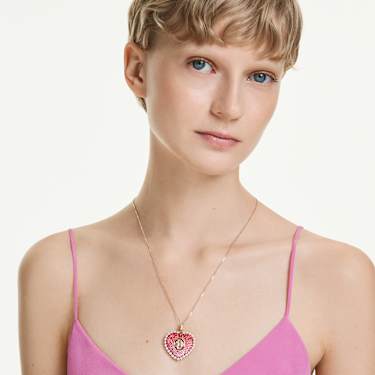 Idyllia Anhänger Verschiedene Schliffe, Herz, Rosa, 18K Goldbeschichtet