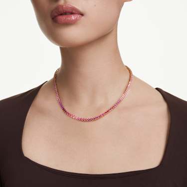 Matrix Tennis Halskette Rundschliff, Rosa, 18K Goldbeschichtet