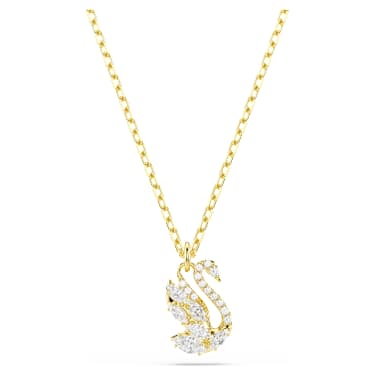 Swan Anhänger Verschiedene Schliffe, Schwan, Weiß, 18K goldbeschichtet