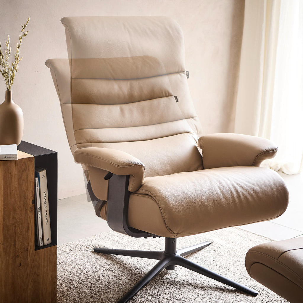 Xora RELAXSESSELSET Lederlook Kombination Echtleder/Lederlook Relaxfunktion, Hocker