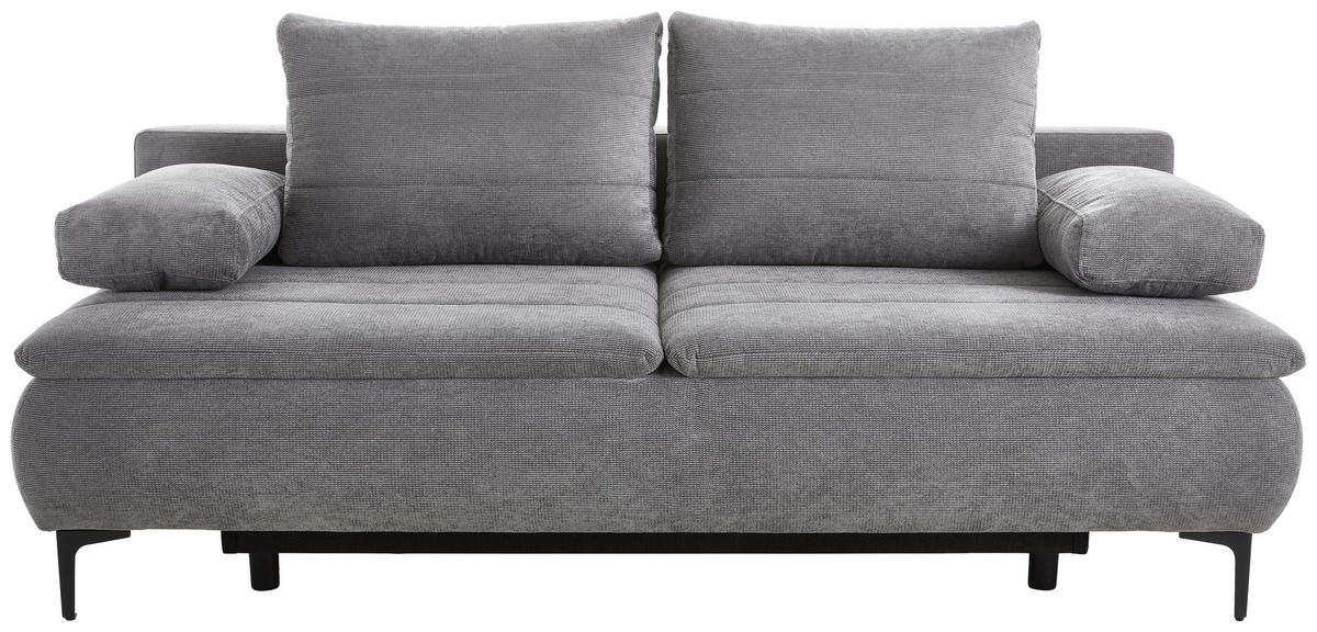 Novel BOXSPRINGSOFA Flachgewebe Grau inkl. Rückenkissen, Bettkasten, Armlehnenkissen