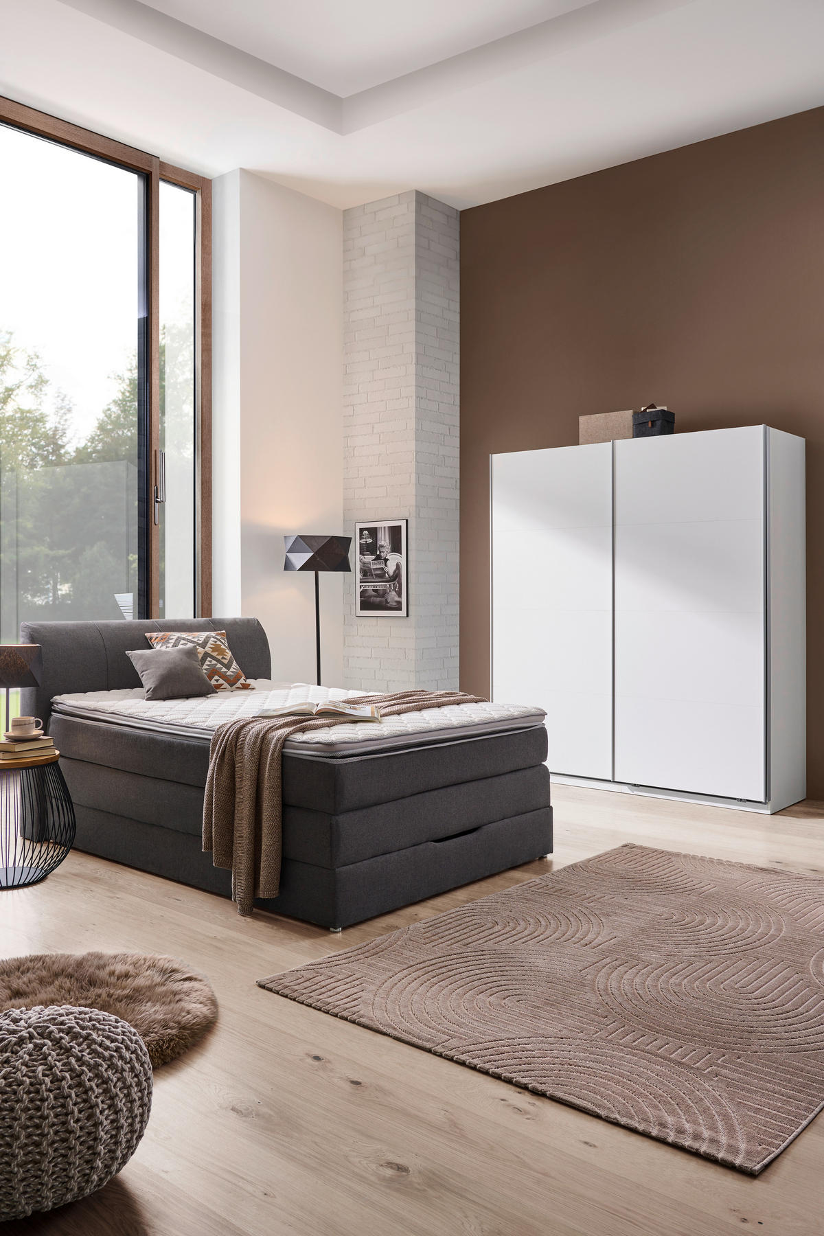 Carryhome BOXSPRINGBETT 140/200 cm, in Anthrazit, Matratze, Bettkasten, Topper, H2 + H3 = mittel + fest