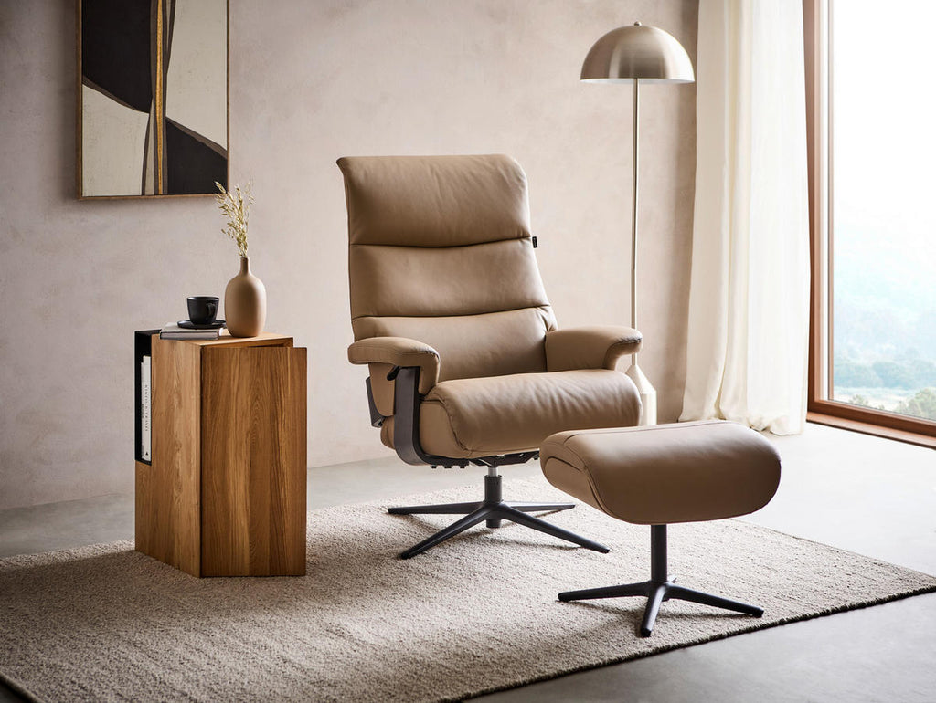 Xora RELAXSESSELSET Lederlook Kombination Echtleder/Lederlook Relaxfunktion, Hocker