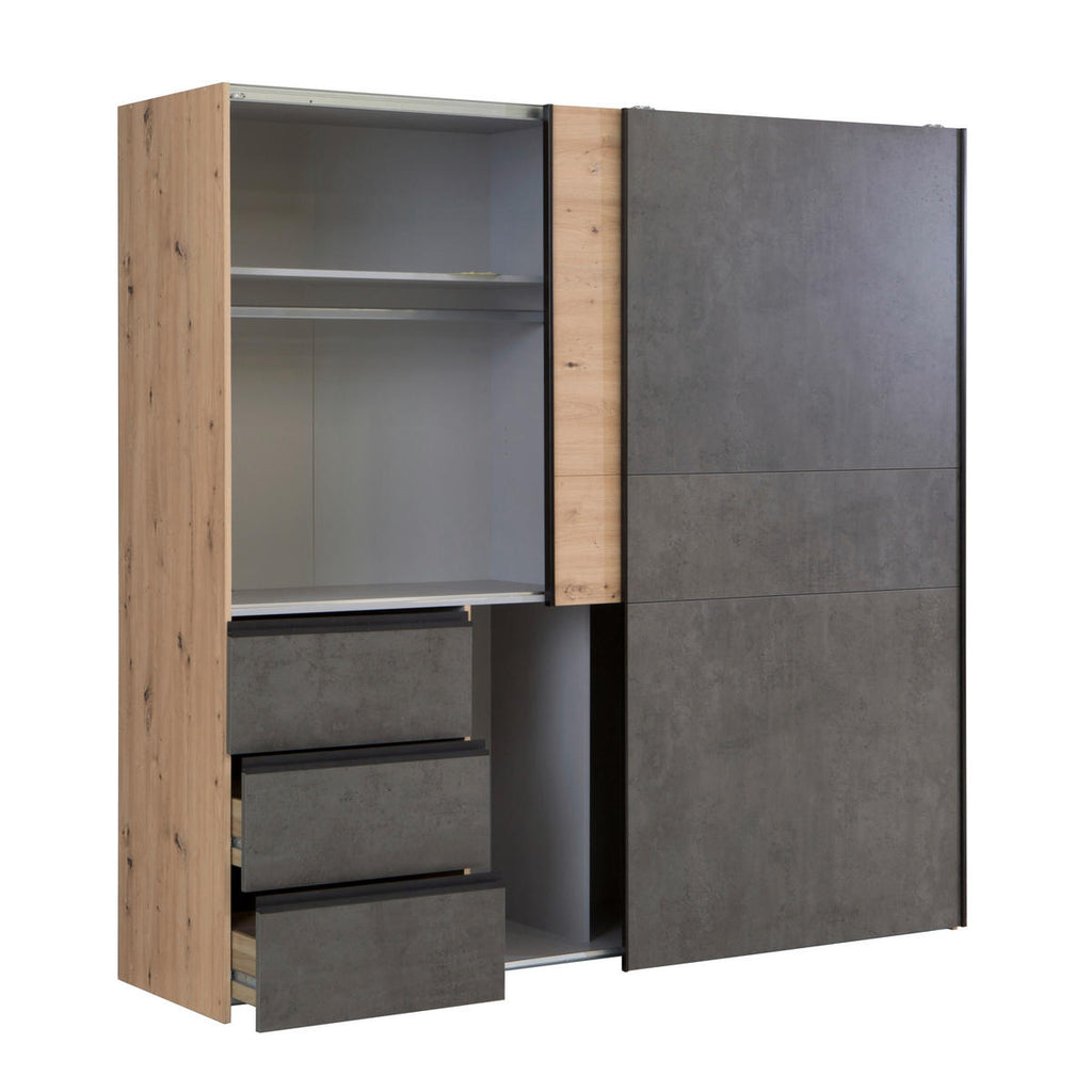 Carryhome SCHWEBETÜRENSCHRANK 200/200/61 cm, in Dunkelgrau, Eiche Artisan, 2 Tür(en)