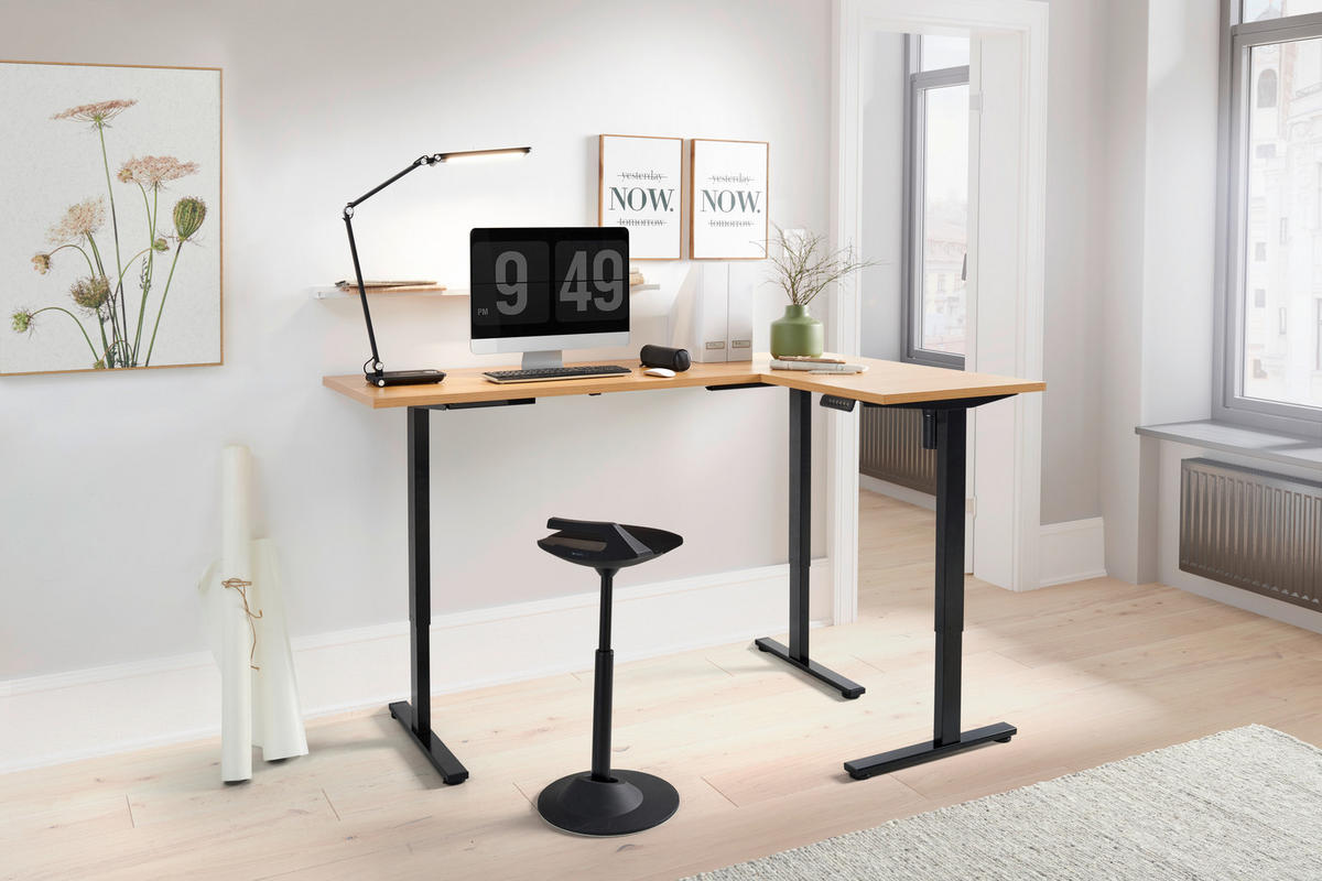 MID.YOU ECKSCHREIBTISCH 180/120/74,5-119 cm Schwarz, Eichefarben elektrisch höhenverstellbar