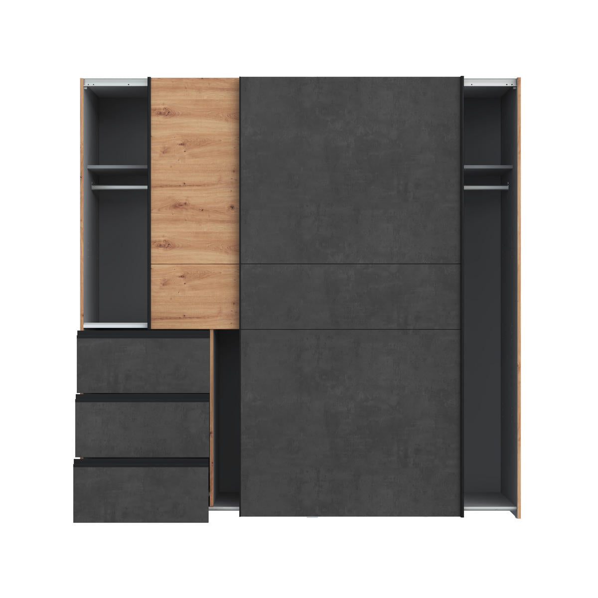 Carryhome SCHWEBETÜRENSCHRANK 200/200/61 cm, in Dunkelgrau, Eiche Artisan, 2 Tür(en)