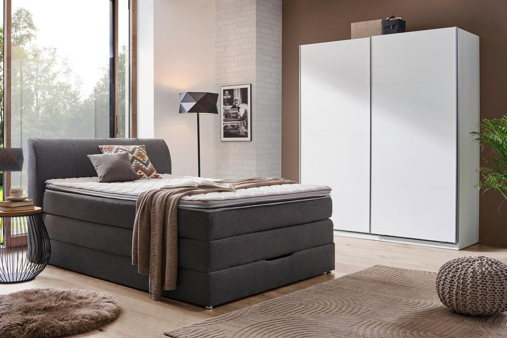 Carryhome BOXSPRINGBETT 140/200 cm, in Anthrazit, Matratze, Bettkasten, Topper, H2 + H3 = mittel + fest